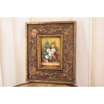 Kwiaty w Wazonie Na Stole - Martwa Natura - Obraz Olejny Zdobiona Rama