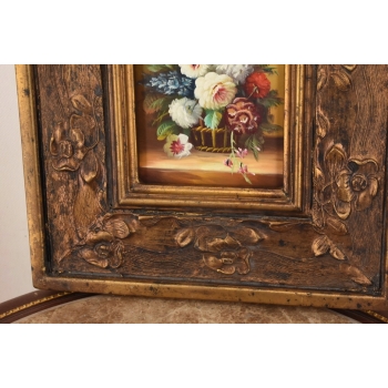 Kwiaty w Wazonie Na Stole - Martwa Natura - Obraz Olejny Zdobiona Rama