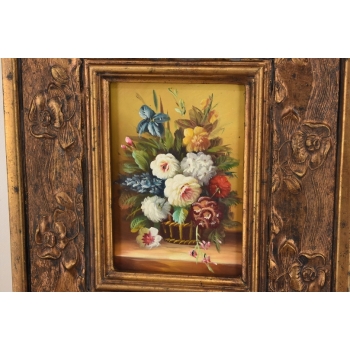 Kwiaty w Wazonie Na Stole - Martwa Natura - Obraz Olejny Zdobiona Rama