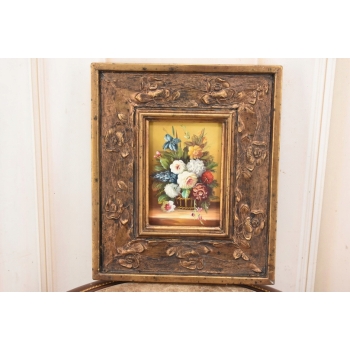 Kwiaty w Wazonie Na Stole - Martwa Natura - Obraz Olejny Zdobiona Rama