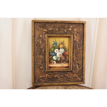 Kwiaty w Wazonie Na Stole - Martwa Natura - Obraz Olejny Zdobiona Rama