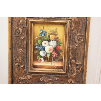 Kwiaty w Wazonie Na Stole - Martwa Natura - Obraz Olejny Zdobiona Rama
