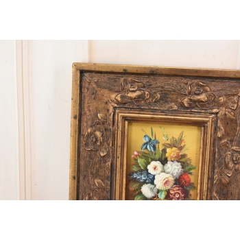 Kwiaty w Wazonie Na Stole - Martwa Natura - Obraz Olejny Zdobiona Rama