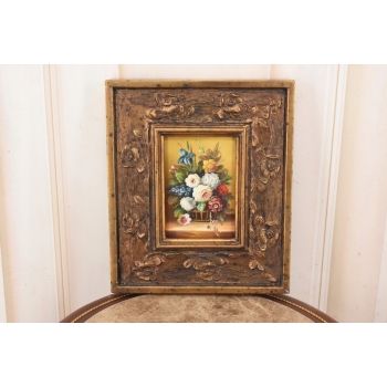 Kwiaty w Wazonie Na Stole - Martwa Natura - Obraz Olejny Zdobiona Rama
