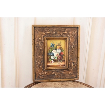 Kwiaty w Wazonie Na Stole - Martwa Natura - Obraz Olejny Zdobiona Rama