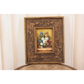 Kwiaty w Wazonie Na Stole - Martwa Natura - Obraz Olejny Zdobiona Rama