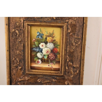 Kwiaty w Wazonie Na Stole - Martwa Natura - Obraz Olejny Zdobiona Rama