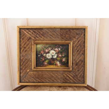 Kolorowe Kwiaty w Wazonie - Martwa Natura - Obraz Olejny Zdobiona Rama
