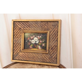 Kolorowe Kwiaty w Wazonie - Martwa Natura - Obraz Olejny Zdobiona Rama