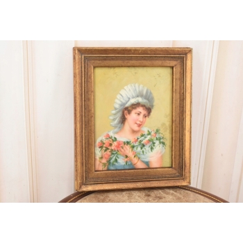 Portret Kobiety z Bukietem Róż - Kobieta Dama - Obraz Olejny Złota Rama