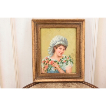 Portret Kobiety z Bukietem Róż - Kobieta Dama - Obraz Olejny Złota Rama