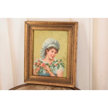 Portret Kobiety z Bukietem Róż - Kobieta Dama - Obraz Olejny Złota Rama