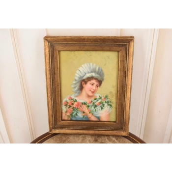 Portret Kobiety z Bukietem Róż - Kobieta Dama - Obraz Olejny Złota Rama