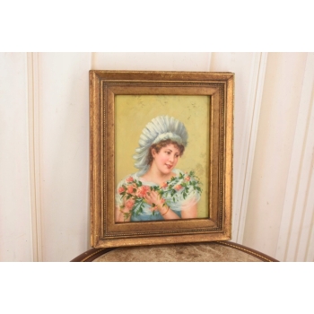 Portret Kobiety z Bukietem Róż - Kobieta Dama - Obraz Olejny Złota Rama