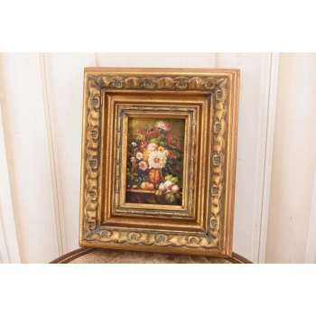 Kolorowe Kwiaty w Wazonie - Martwa Natura - Obraz Olejny Zdobiona Rama