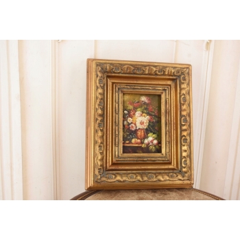 Kolorowe Kwiaty w Wazonie - Martwa Natura - Obraz Olejny Zdobiona Rama