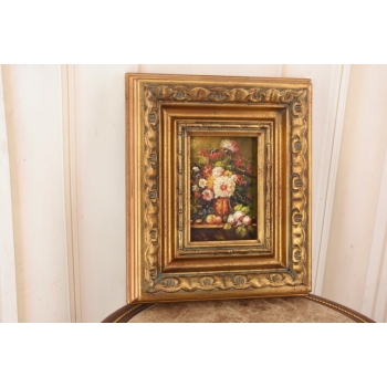 Kolorowe Kwiaty w Wazonie - Martwa Natura - Obraz Olejny Zdobiona Rama