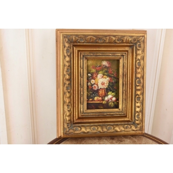 Kolorowe Kwiaty w Wazonie - Martwa Natura - Obraz Olejny Zdobiona Rama