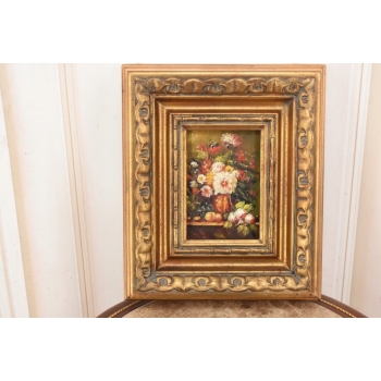 Kolorowe Kwiaty w Wazonie - Martwa Natura - Obraz Olejny Zdobiona Rama