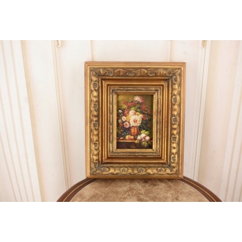 Kolorowe Kwiaty w Wazonie - Martwa Natura - Obraz Olejny Zdobiona Rama