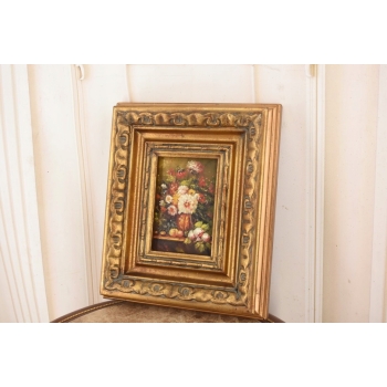 Kolorowe Kwiaty w Wazonie - Martwa Natura - Obraz Olejny Zdobiona Rama