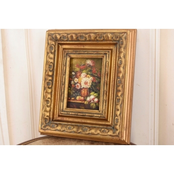 Kolorowe Kwiaty w Wazonie - Martwa Natura - Obraz Olejny Zdobiona Rama