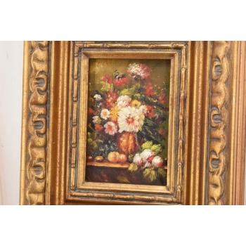 Kolorowe Kwiaty w Wazonie - Martwa Natura - Obraz Olejny Zdobiona Rama