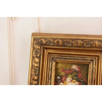 Kolorowe Kwiaty w Wazonie - Martwa Natura - Obraz Olejny Zdobiona Rama