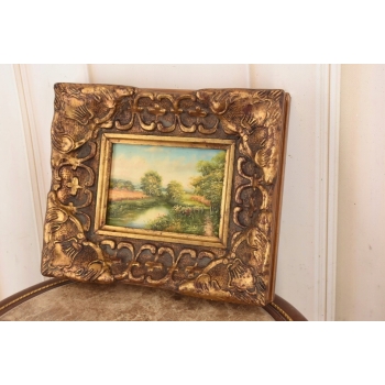 Letni Pejzaż - Rzeka Między Drzewami - Natura - Obraz Olejny Zdobiona Rama