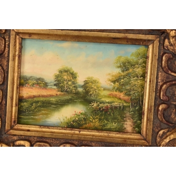 Letni Pejzaż - Rzeka Między Drzewami - Natura - Obraz Olejny Zdobiona Rama