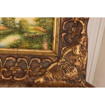 Letni Pejzaż - Rzeka Między Drzewami - Natura - Obraz Olejny Zdobiona Rama