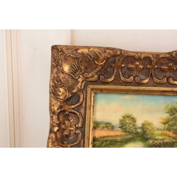 Letni Pejzaż - Rzeka Między Drzewami - Natura - Obraz Olejny Zdobiona Rama