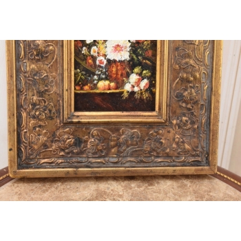 Kwiaty w Wazonie Na Stole - Martwa Natura - Obraz Olejny Zdobiona Rama