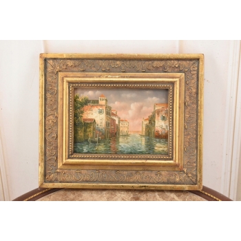 Włoskie Miasteczko Przy Wodzie - Wenecja Włochy - Obraz Olejny - Złota Rama