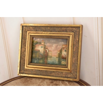 Włoskie Miasteczko Przy Wodzie - Wenecja Włochy - Obraz Olejny - Złota Rama