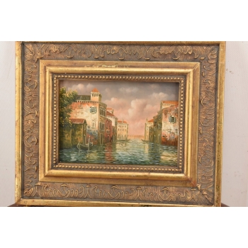 Włoskie Miasteczko Przy Wodzie - Wenecja Włochy - Obraz Olejny - Złota Rama