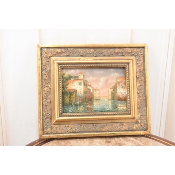 Włoskie Miasteczko Przy Wodzie - Wenecja Włochy - Obraz Olejny - Złota Rama