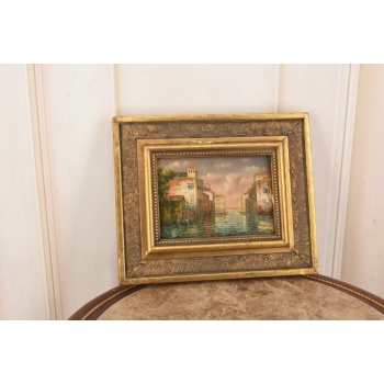 Włoskie Miasteczko Przy Wodzie - Wenecja Włochy - Obraz Olejny - Złota Rama