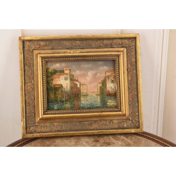 Włoskie Miasteczko Przy Wodzie - Wenecja Włochy - Obraz Olejny - Złota Rama