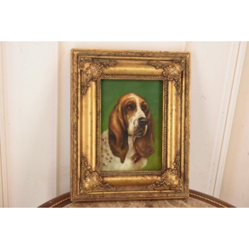 Pysk Psa - Pies Piesek Basset Hound - Obraz Olejny Złota Rama