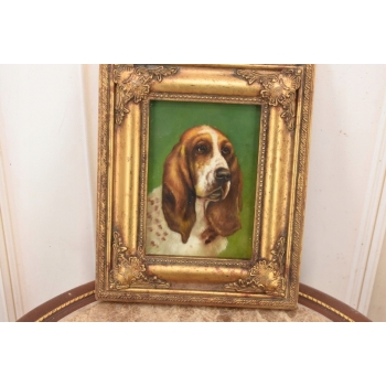 Pysk Psa - Pies Piesek Basset Hound - Obraz Olejny Złota Rama