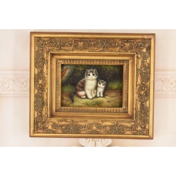 Rodzina Kotów - Dwa Małe Kocury Kotki - Obraz Olejny Zdobiona Rama