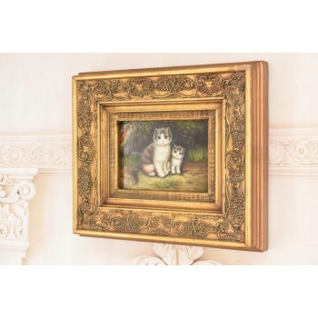 Rodzina Kotów - Dwa Małe Kocury Kotki - Obraz Olejny Zdobiona Rama