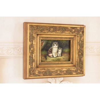 Rodzina Kotów - Dwa Małe Kocury Kotki - Obraz Olejny Zdobiona Rama