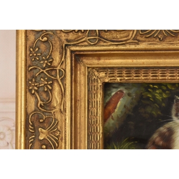 Rodzina Kotów - Dwa Małe Kocury Kotki - Obraz Olejny Zdobiona Rama