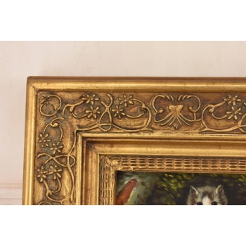 Rodzina Kotów - Dwa Małe Kocury Kotki - Obraz Olejny Zdobiona Rama