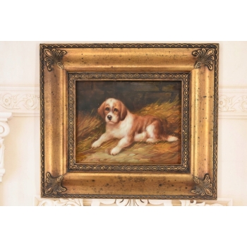 Portret Bernardyna - Szczeniak Pies Piesek - Obraz Olejny Złota Rama