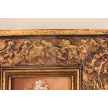 Kwiaty w Wazonie Na Stole - Martwa Natura - Obraz Olejny Zdobiona Rama