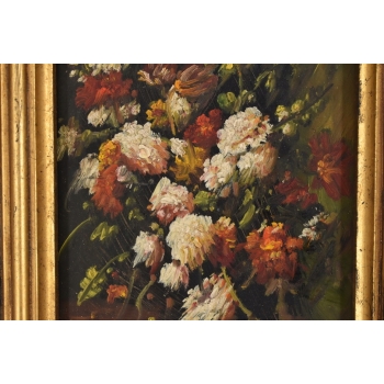 Kwiaty w Wazonie Na Stole - Martwa Natura - Obraz Olejny Złota Rama