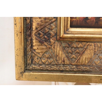 Kwiaty w Wazonie Na Stole - Martwa Natura - Obraz Olejny Złota Rama